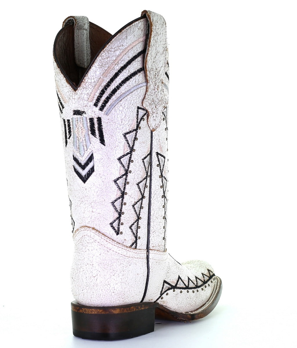 Circle G Ladies White Embroidery Square Toe Boots