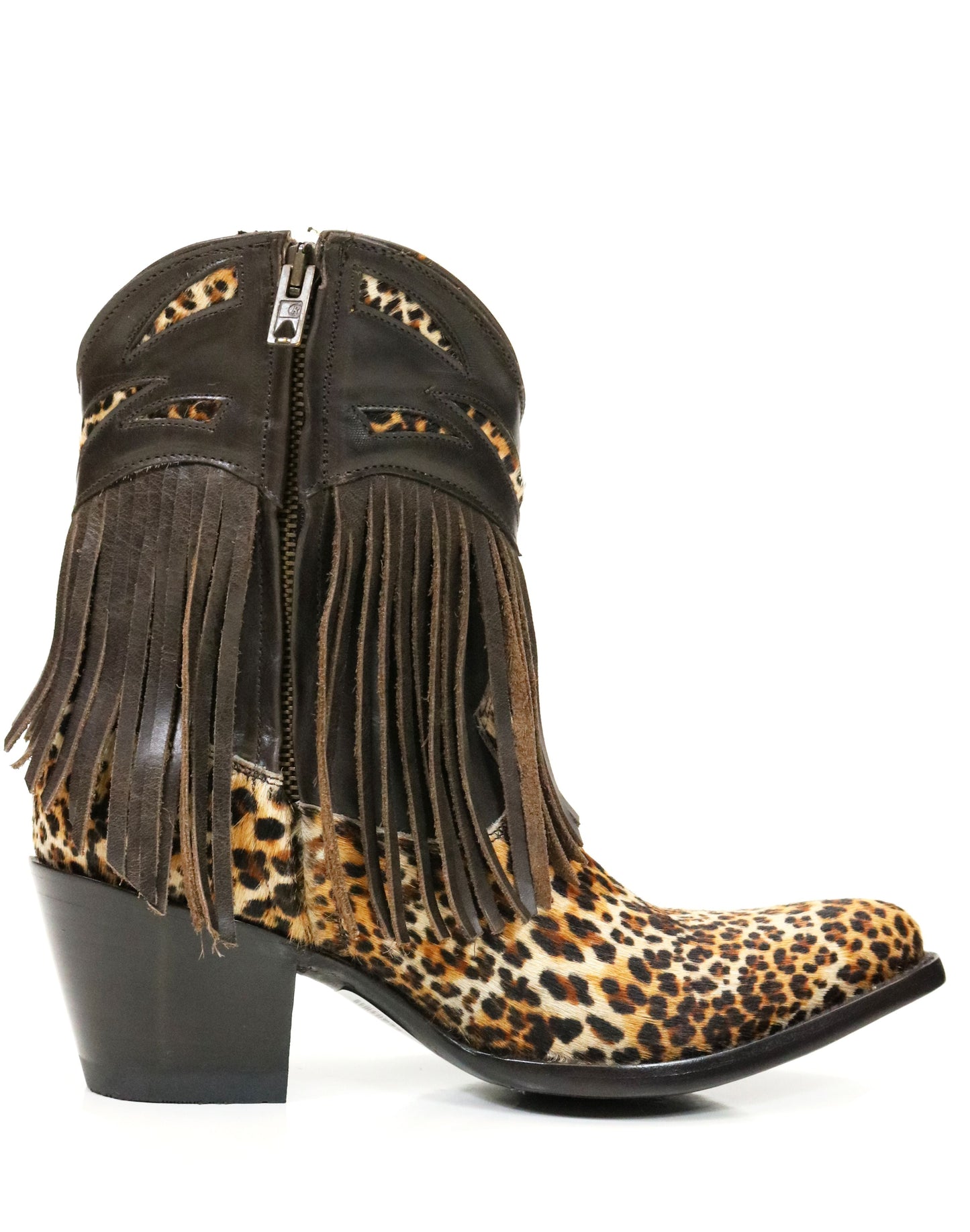 Old Gringo Brown and Chocolate Mechados Leopard Fringe  Bootie