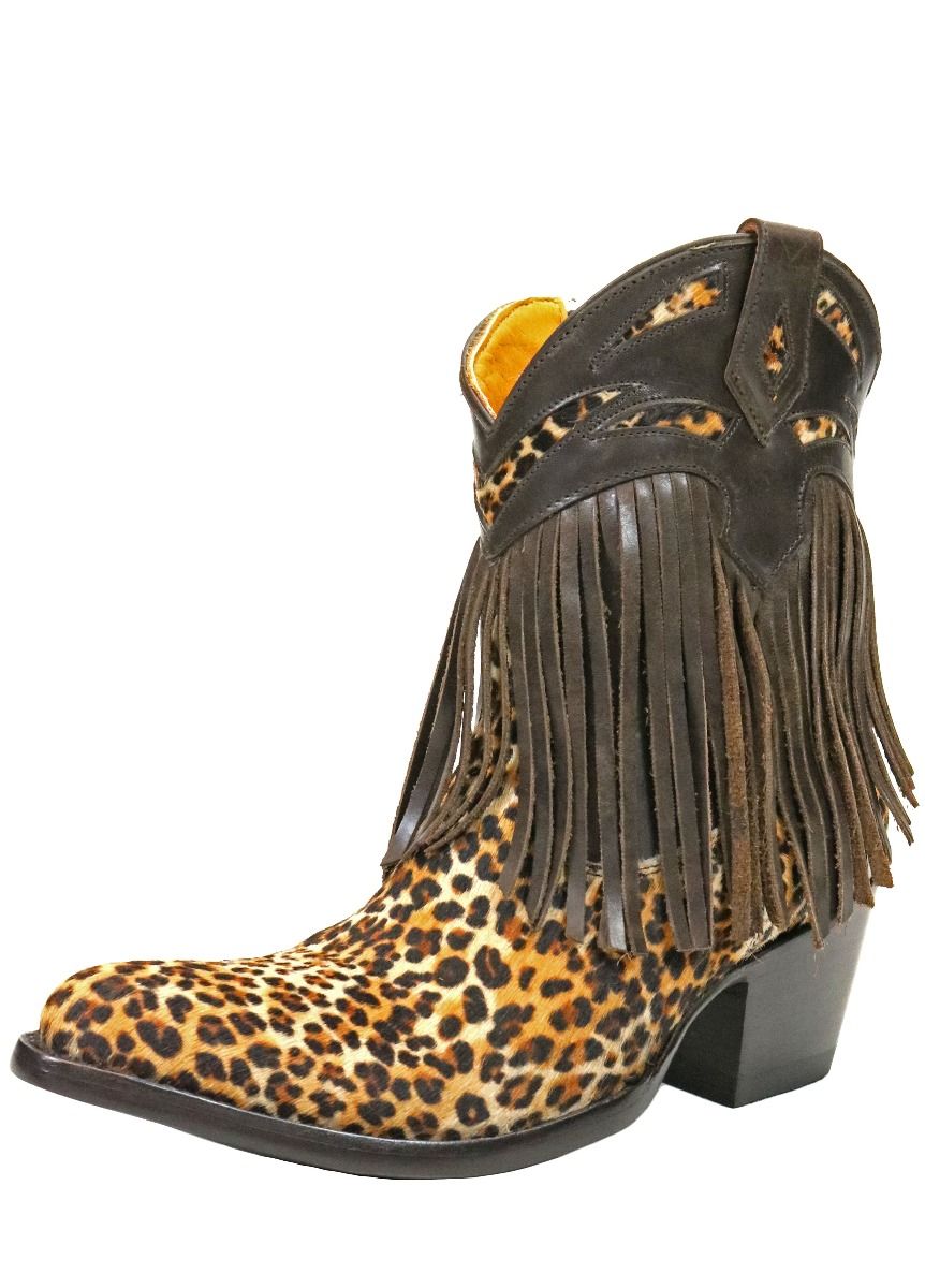 Old Gringo Brown and Chocolate Mechados Leopard Fringe  Bootie