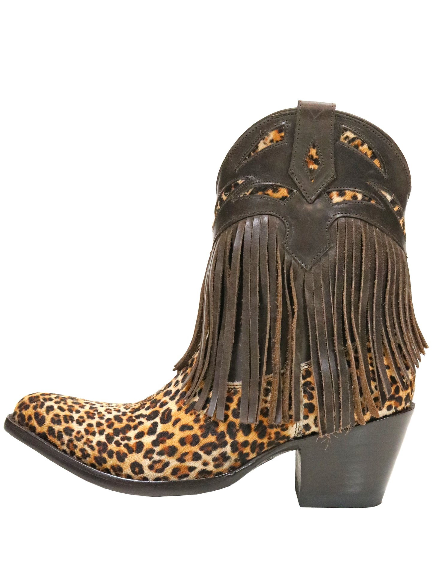 Old Gringo Brown and Chocolate Mechados Leopard Fringe  Bootie