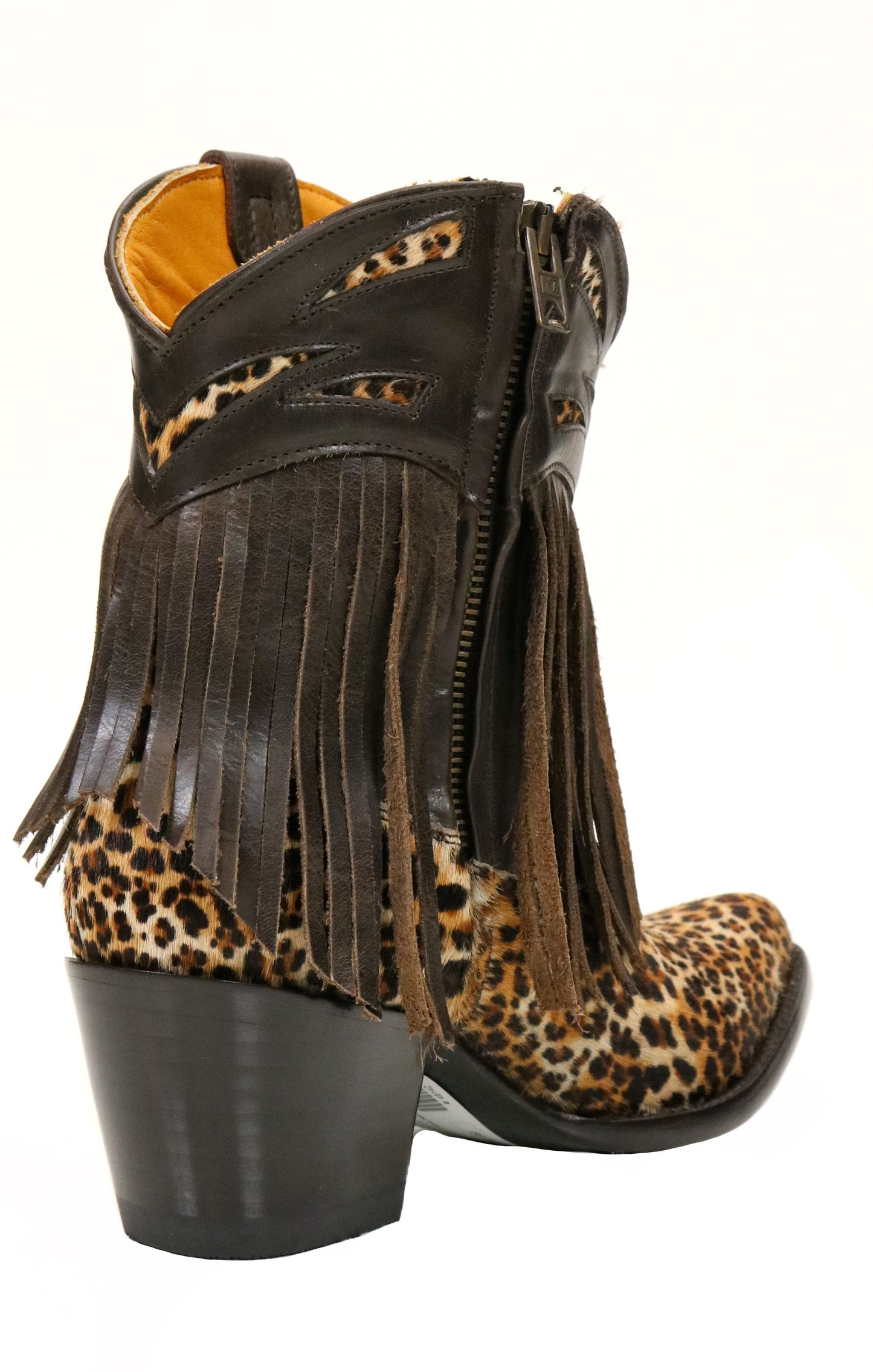 Old Gringo Brown and Chocolate Mechados Leopard Fringe  Bootie