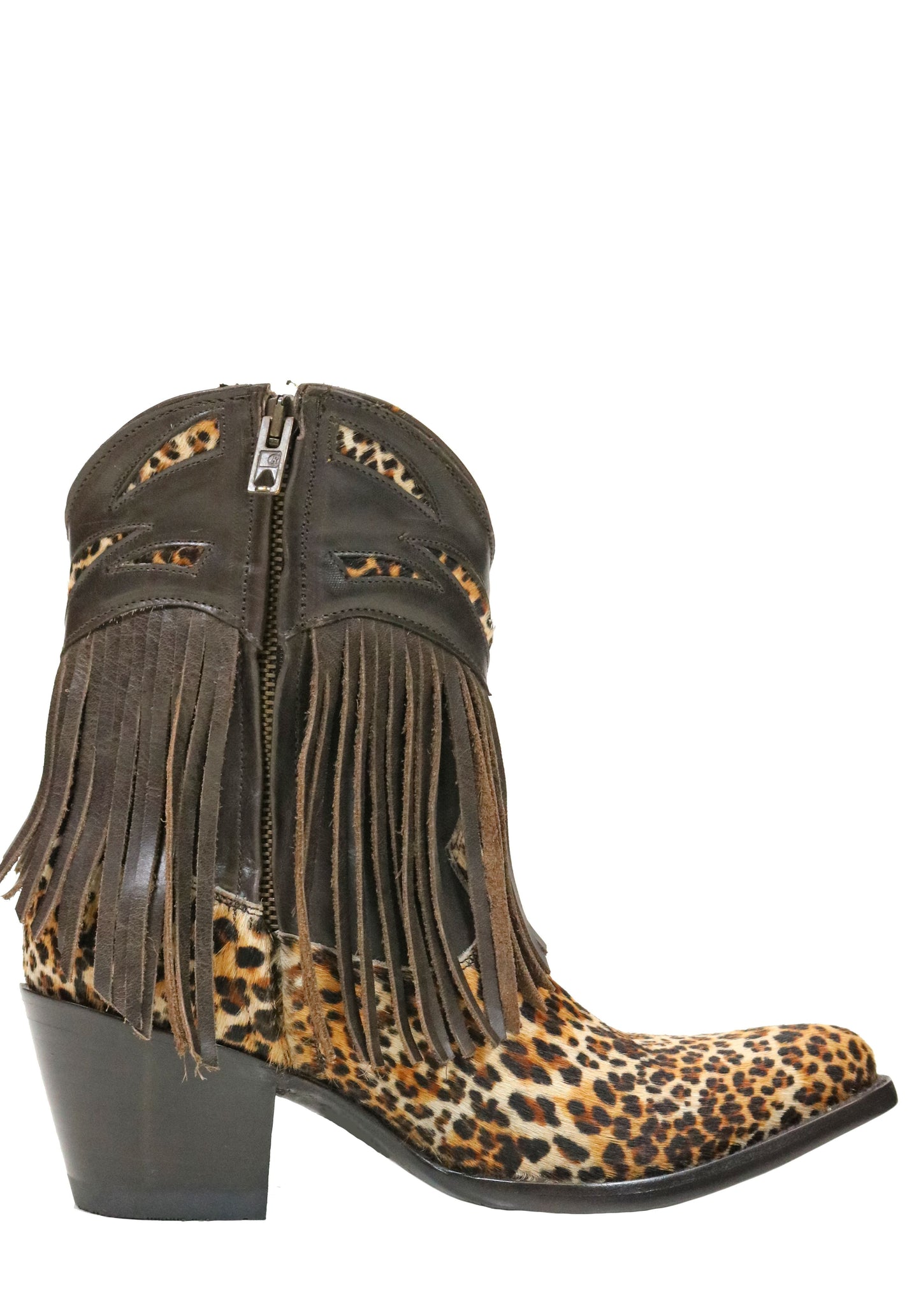 Old Gringo Brown and Chocolate Mechados Leopard Fringe  Bootie