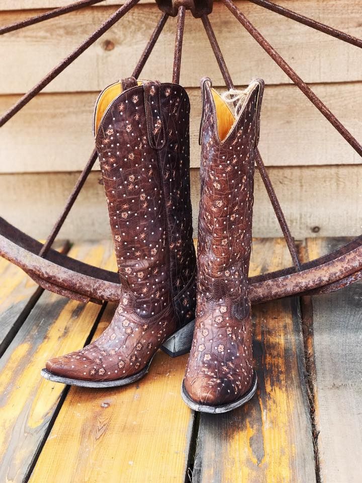 Old Gringo Chocolate Byroni 13" Shaft Floral Crystal Boots