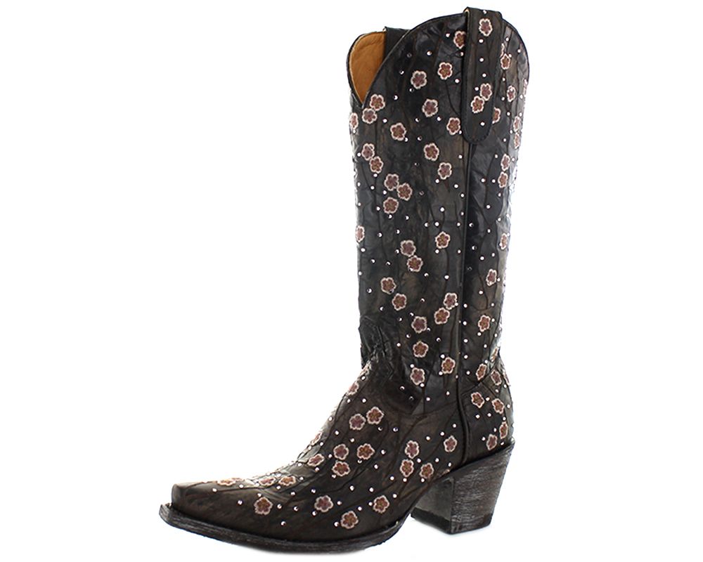 Old Gringo Chocolate Byroni 13" Shaft Floral Crystal Boots