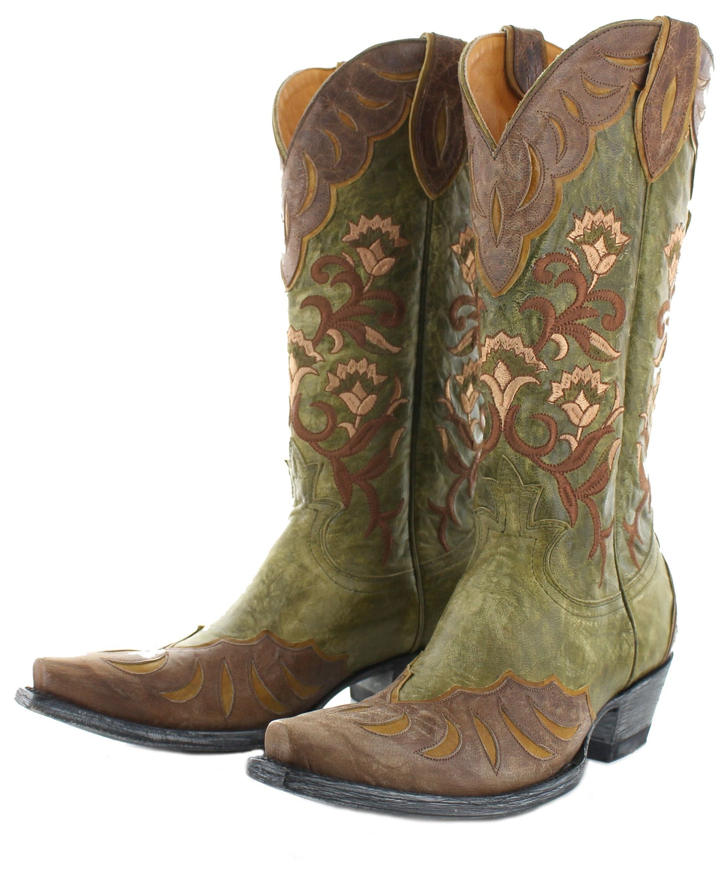 Old Gringo Naomi Green 13" Embroidered Boots With Brass Overlay