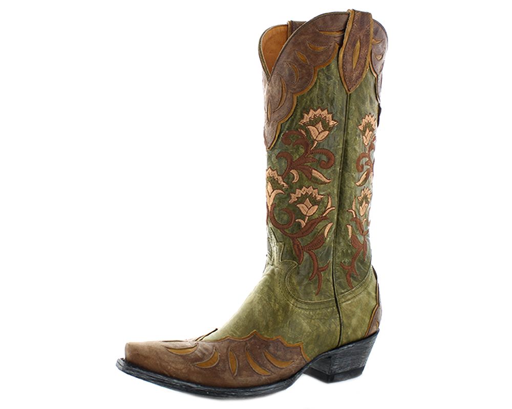 Old Gringo Naomi Green 13" Embroidered Boots With Brass Overlay