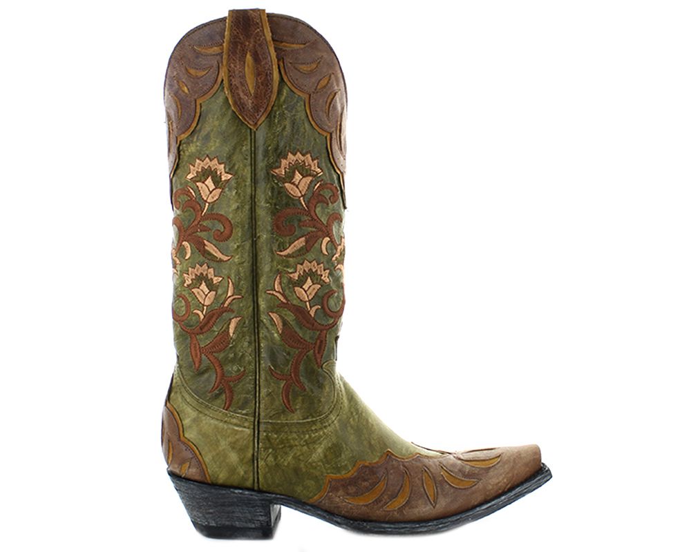 Old Gringo Naomi Green 13" Embroidered Boots With Brass Overlay