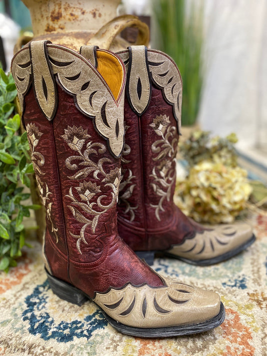 Old Gringo Naomi Red 13" Embroidered Boots With Bone Overlay