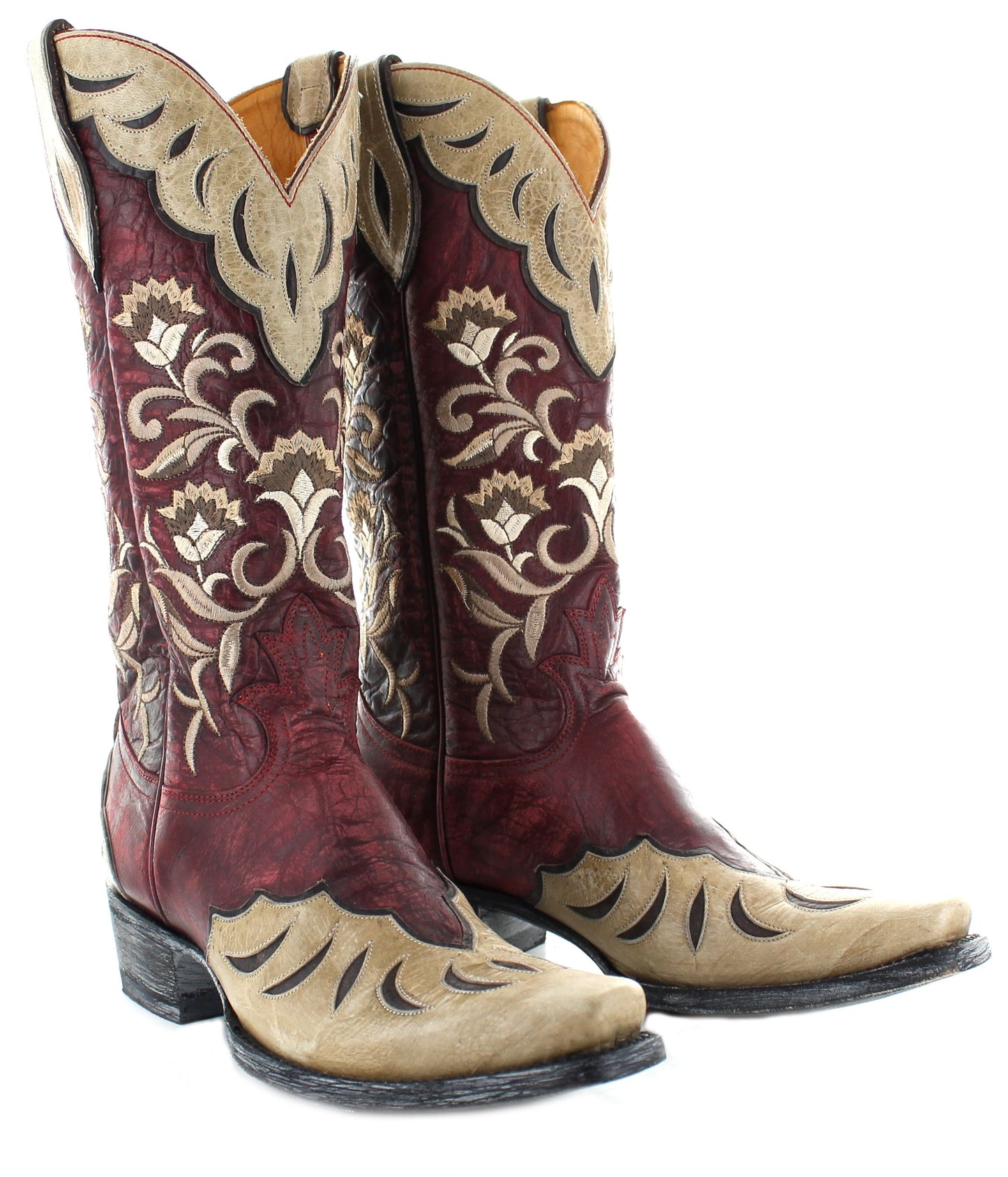 Old Gringo Naomi Red 13" Embroidered Boots With Bone Overlay