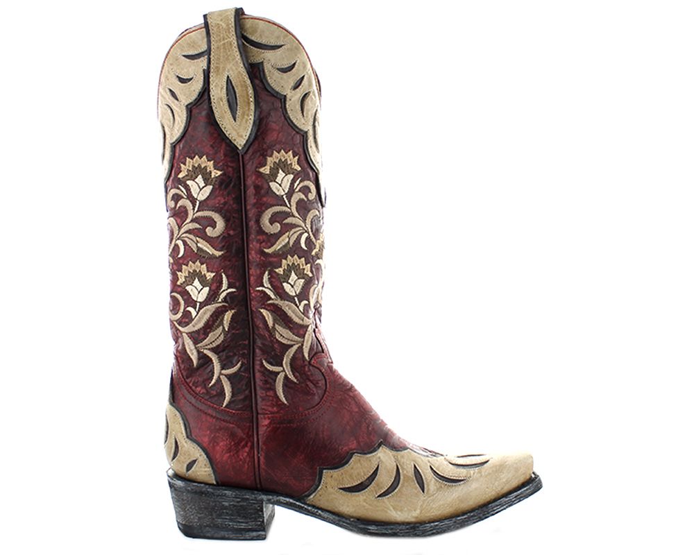 Old Gringo Naomi Red 13" Embroidered Boots With Bone Overlay