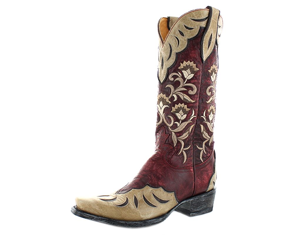 Old Gringo Naomi Red 13" Embroidered Boots With Bone Overlay