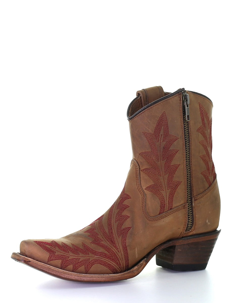 Circle G Ladies Sand Embroidery and Zipper Ankle Boot L5703