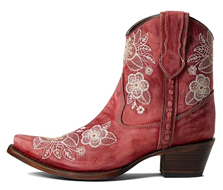 Ladies Red and Cream Flowered Embroidery Ankle Boot L5875