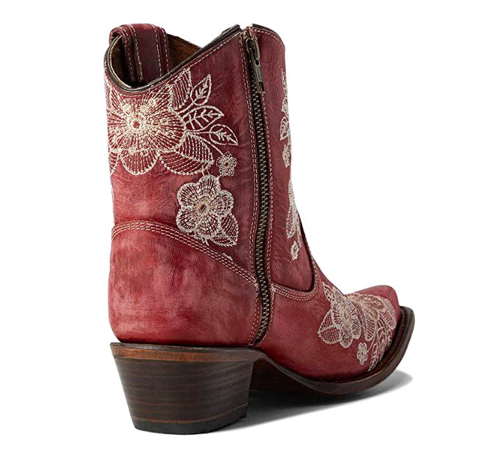 Ladies Red and Cream Flowered Embroidery Ankle Boot L5875