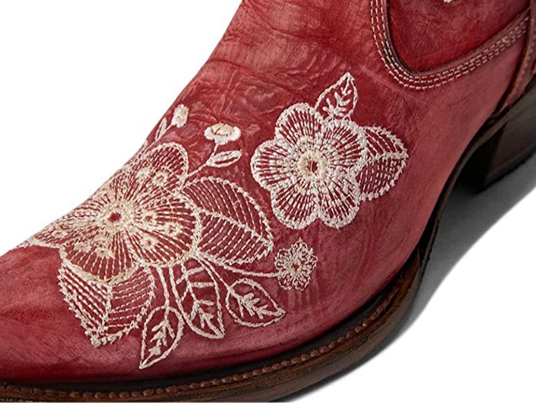 Ladies Red and Cream Flowered Embroidery Ankle Boot L5875