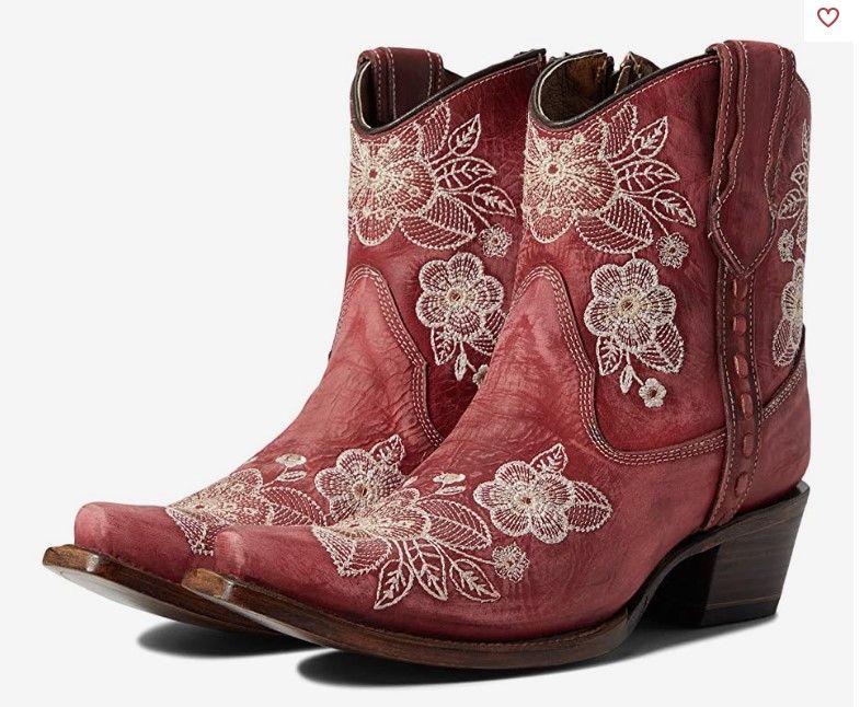 Ladies Red and Cream Flowered Embroidery Ankle Boot L5875