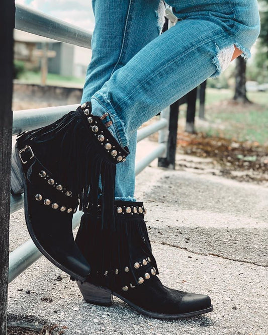 Liberty Black Nubuck Grease Negro Fringe Bootie