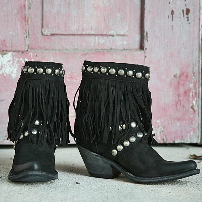 Liberty Black Nubuck Grease Negro Fringe Bootie