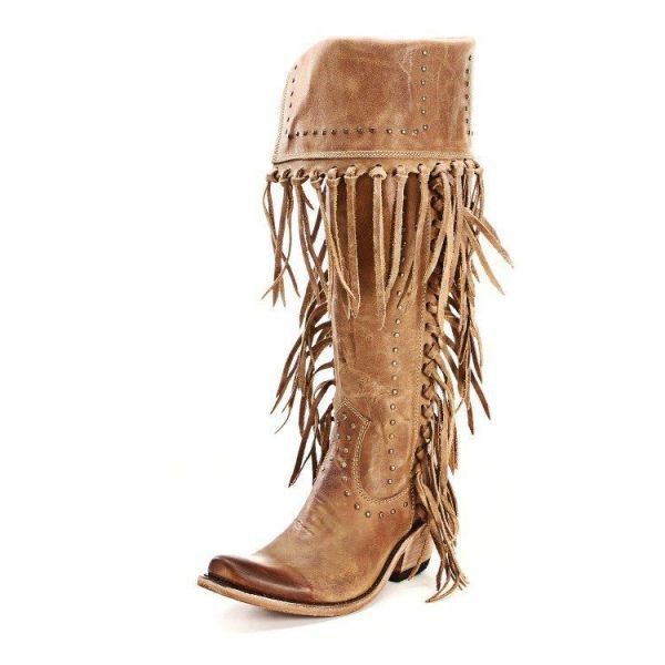 Liberty Black American Tan Fringe Boots