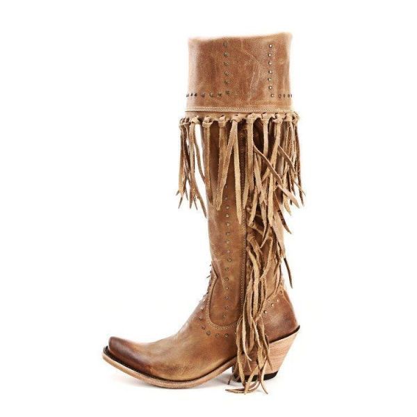 Liberty Black American Tan Fringe Boots