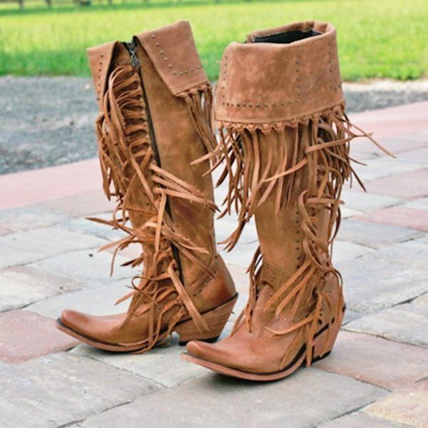 Liberty Black American Tan Fringe Boots