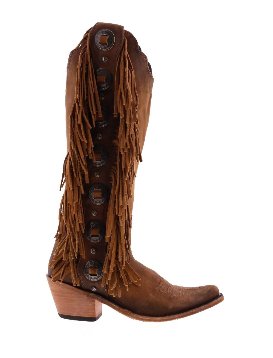 Vegas Faggio Tan Brown Concho Fringed Boots