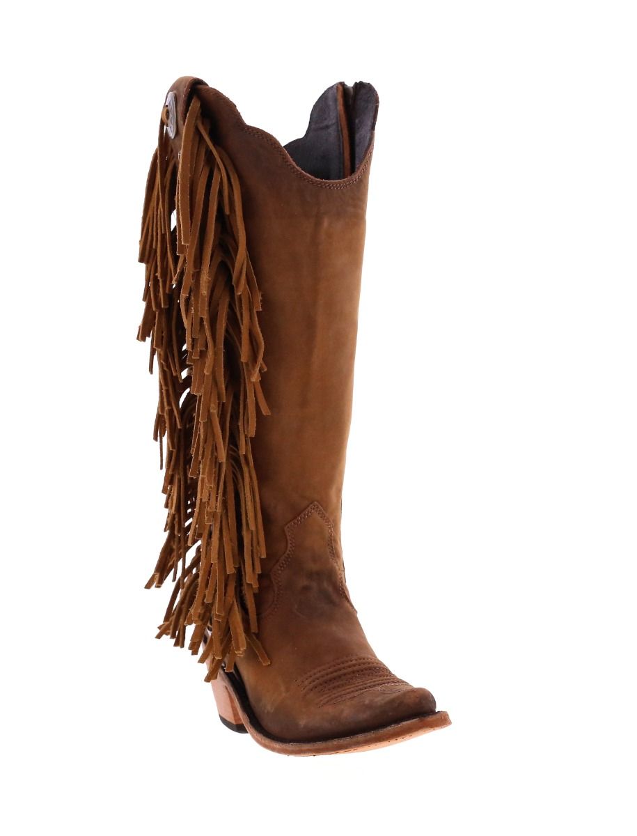 Vegas Faggio Tan Brown Concho Fringed Boots