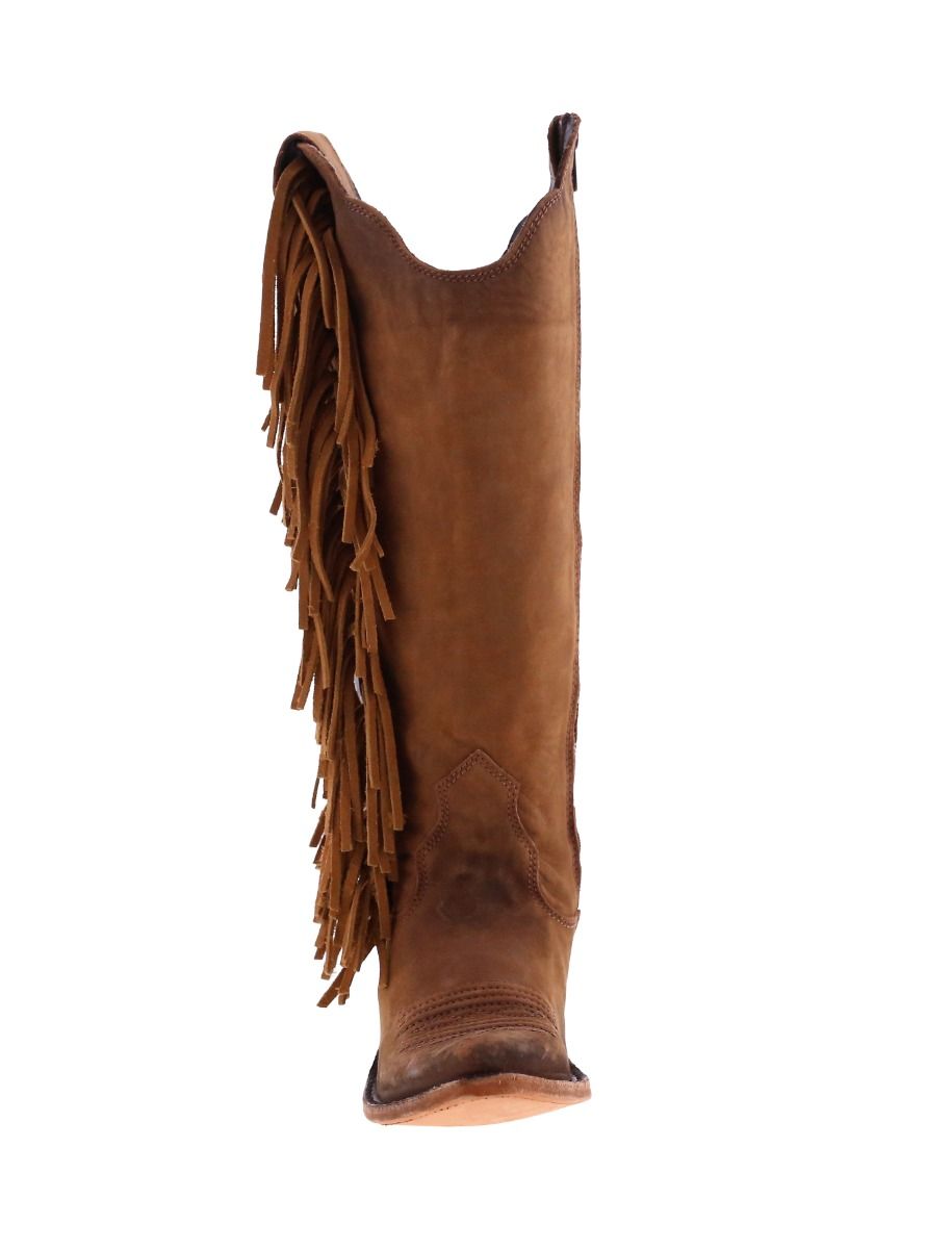 Vegas Faggio Tan Brown Concho Fringed Boots