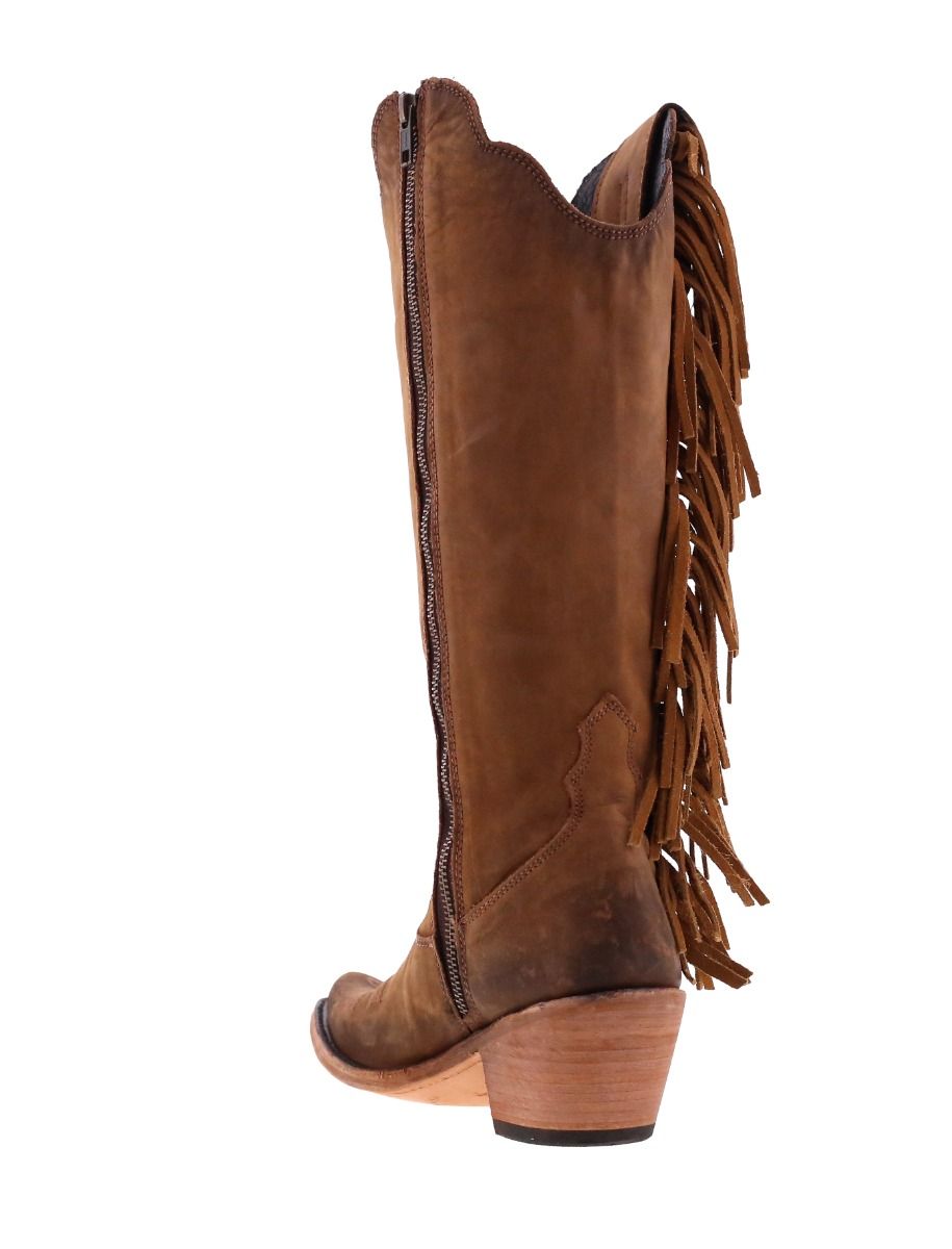 Vegas Faggio Tan Brown Concho Fringed Boots