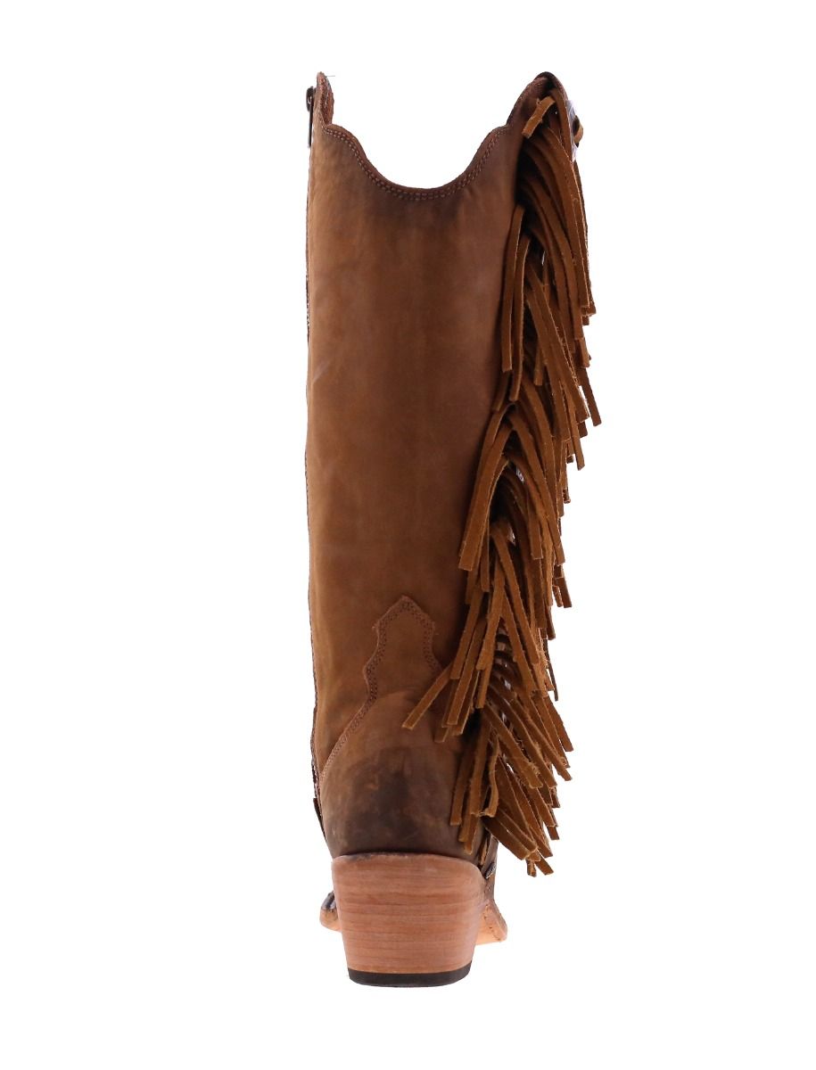 Vegas Faggio Tan Brown Concho Fringed Boots