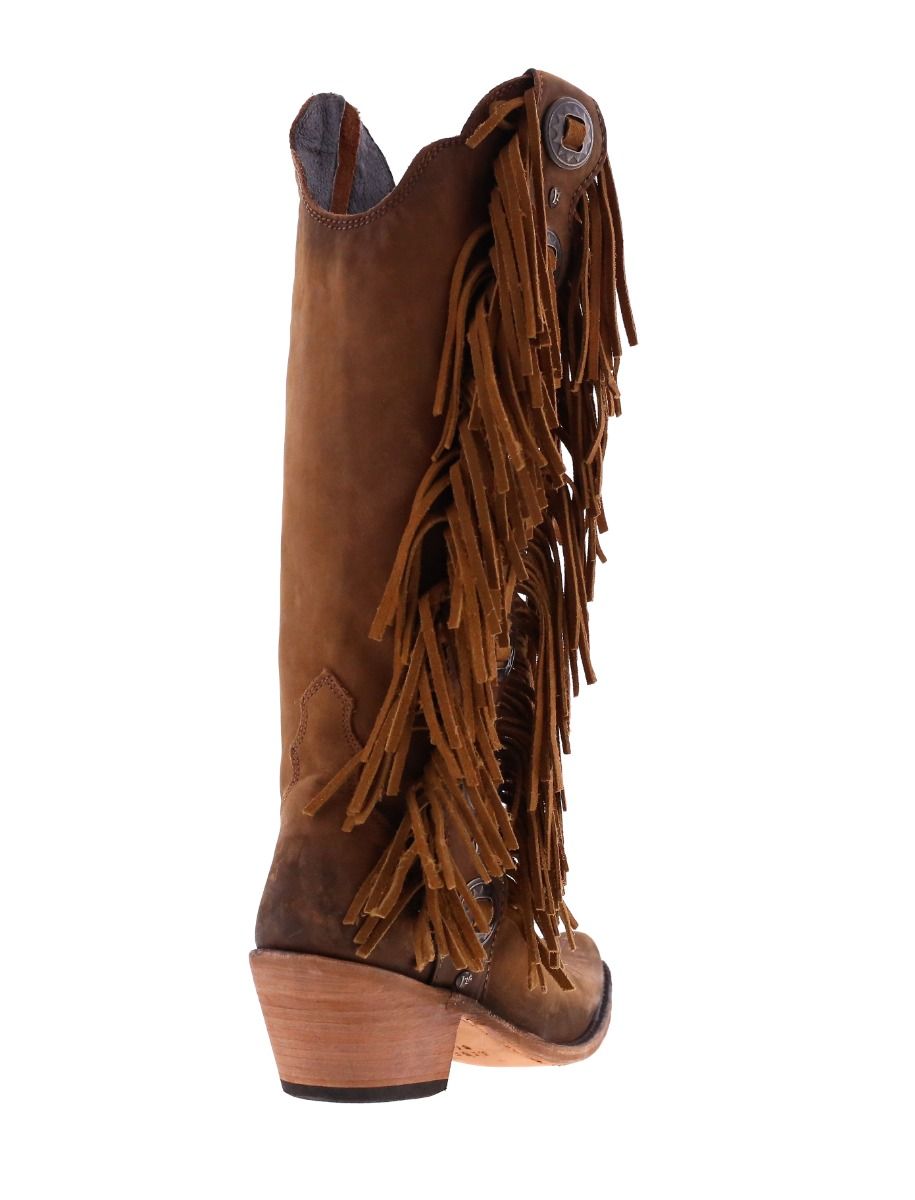 Vegas Faggio Tan Brown Concho Fringed Boots