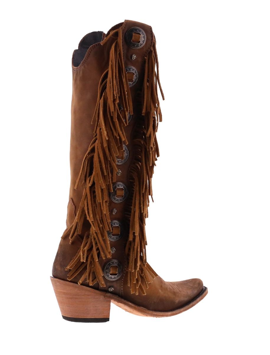 Vegas Faggio Tan Brown Concho Fringed Boots