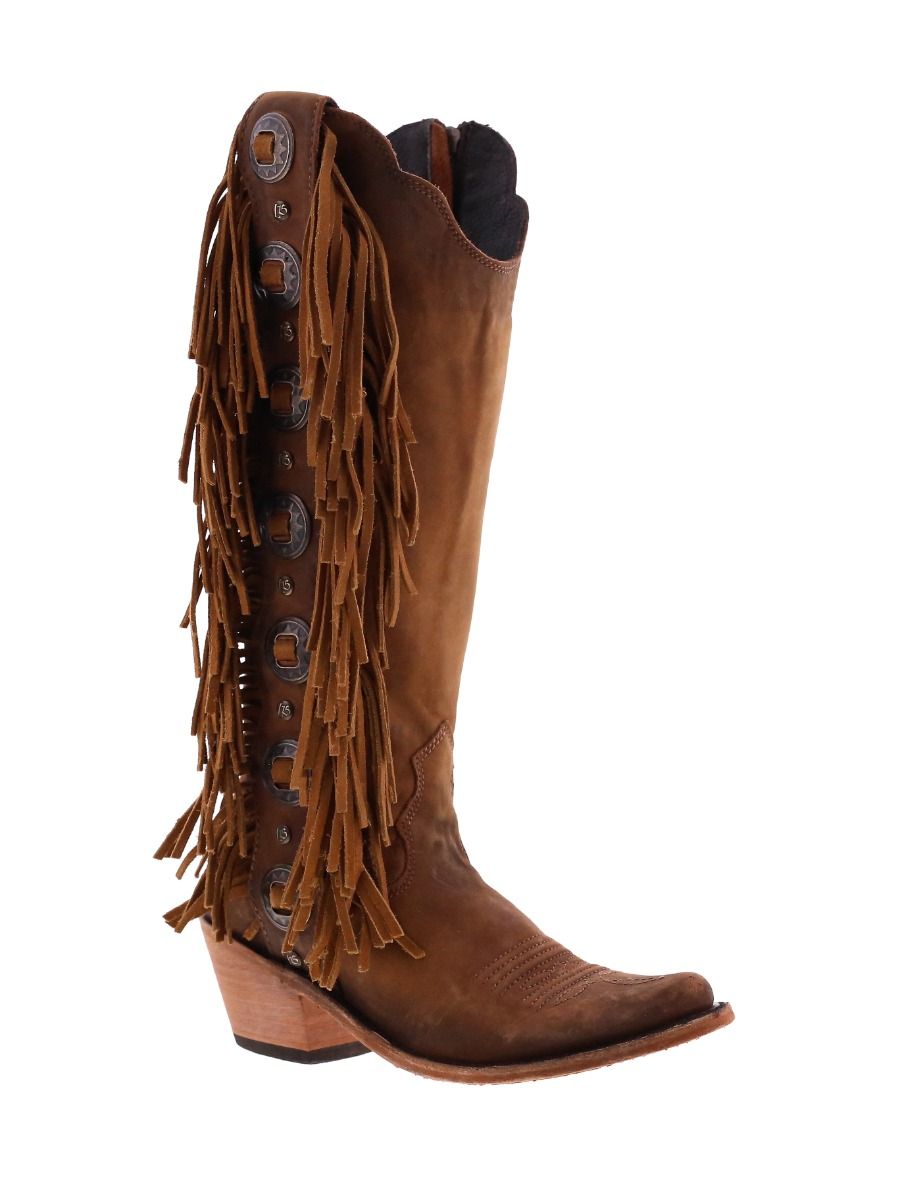 Vegas Faggio Tan Brown Concho Fringed Boots