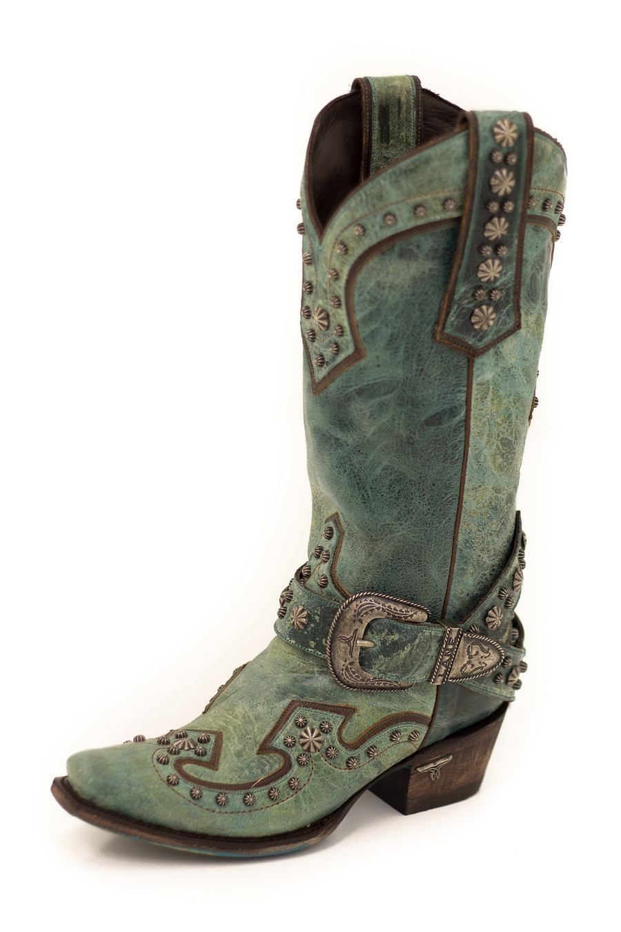 Lane Your Harness Boots in Turquoise With Studs