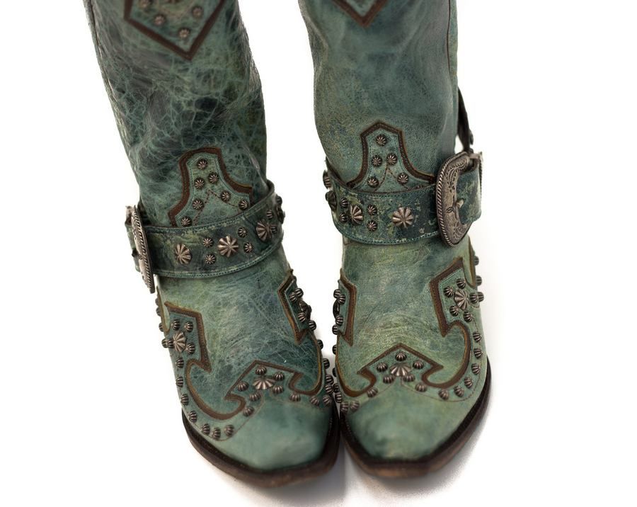 Lane Your Harness Boots in Turquoise With Studs