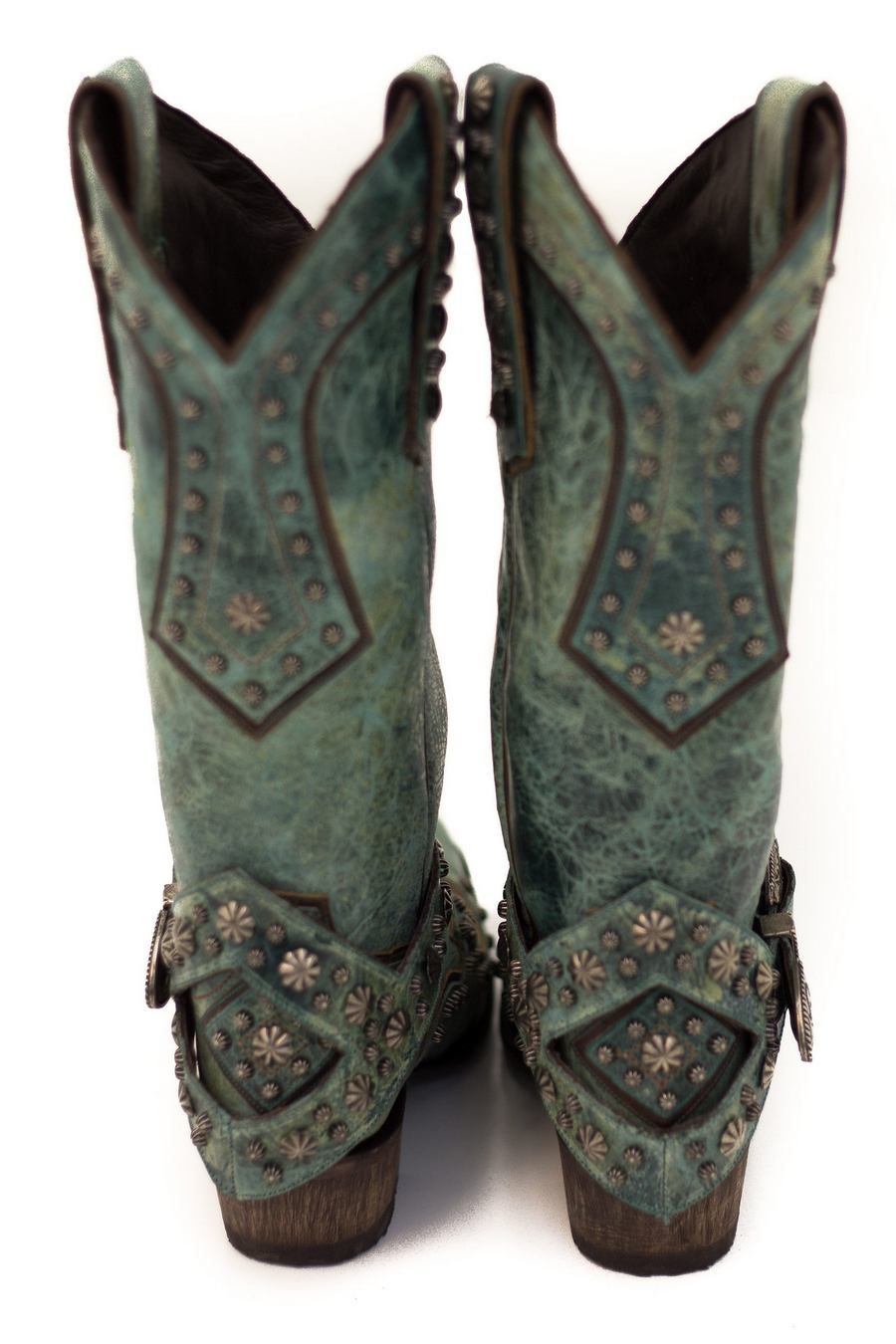 Lane Your Harness Boots in Turquoise With Studs