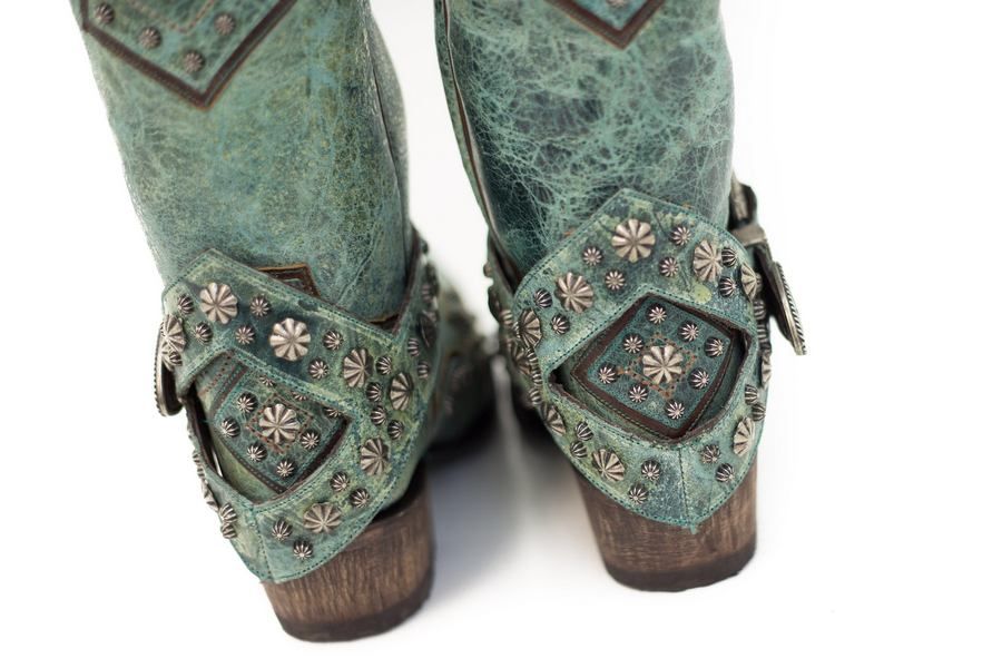 Lane Your Harness Boots in Turquoise With Studs