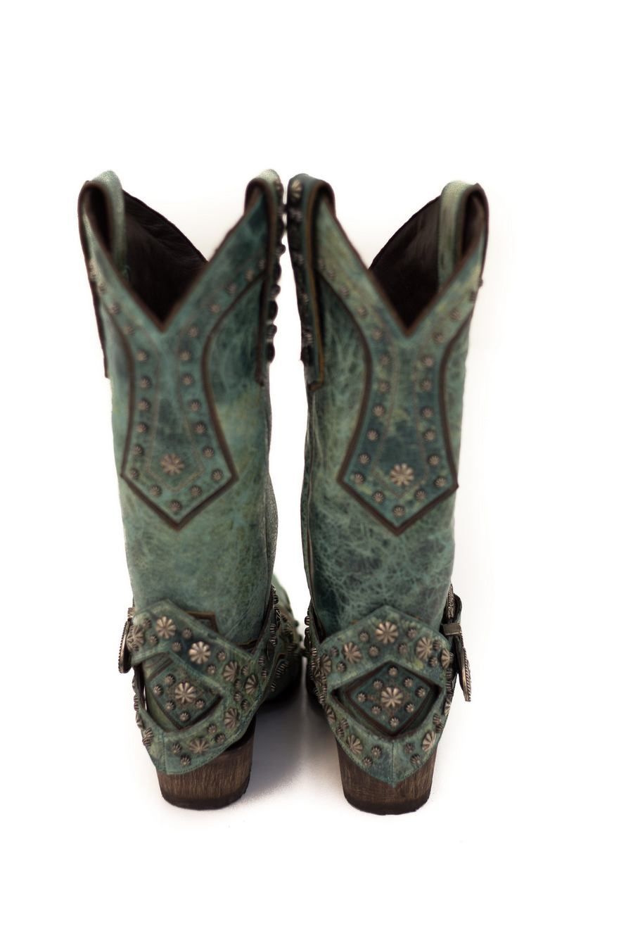 Lane Your Harness Boots in Turquoise With Studs