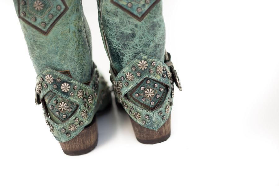 Lane Your Harness Boots in Turquoise With Studs