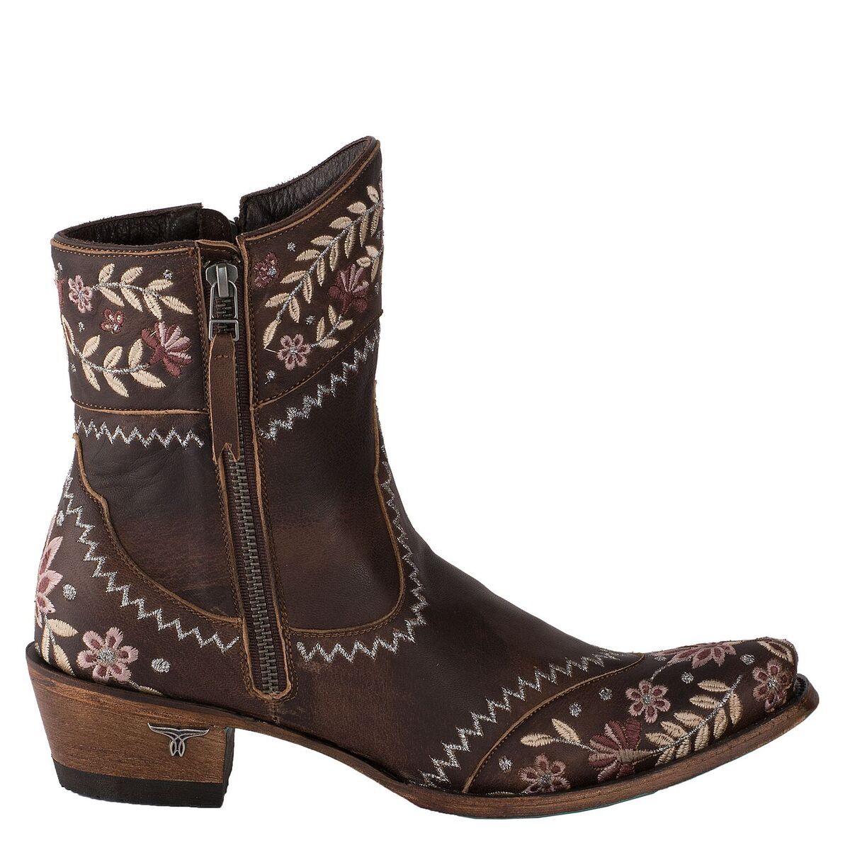 Lane Landrun Gardens Embroidered Ankle Boot in Dark Brown