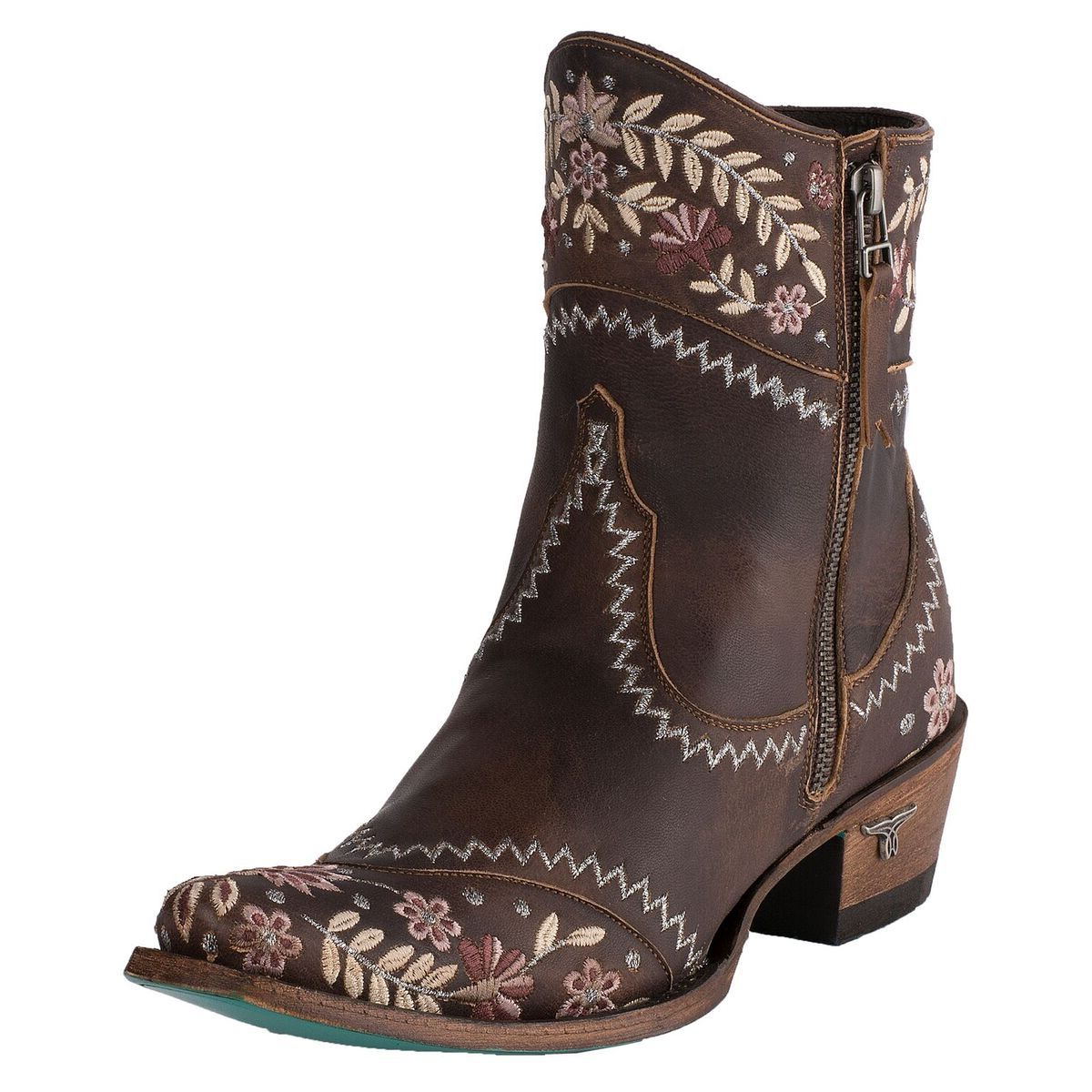 Lane Landrun Gardens Embroidered Ankle Boot in Dark Brown