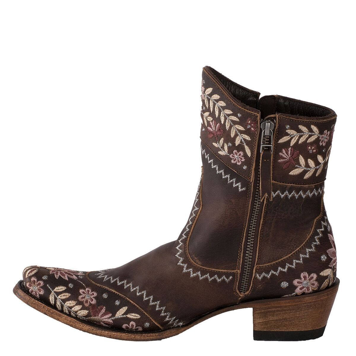 Lane Landrun Gardens Embroidered Ankle Boot in Dark Brown