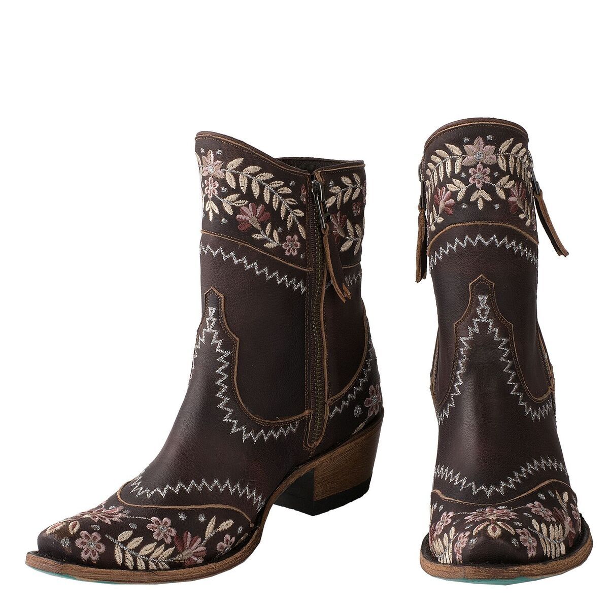 Lane Landrun Gardens Embroidered Ankle Boot in Dark Brown