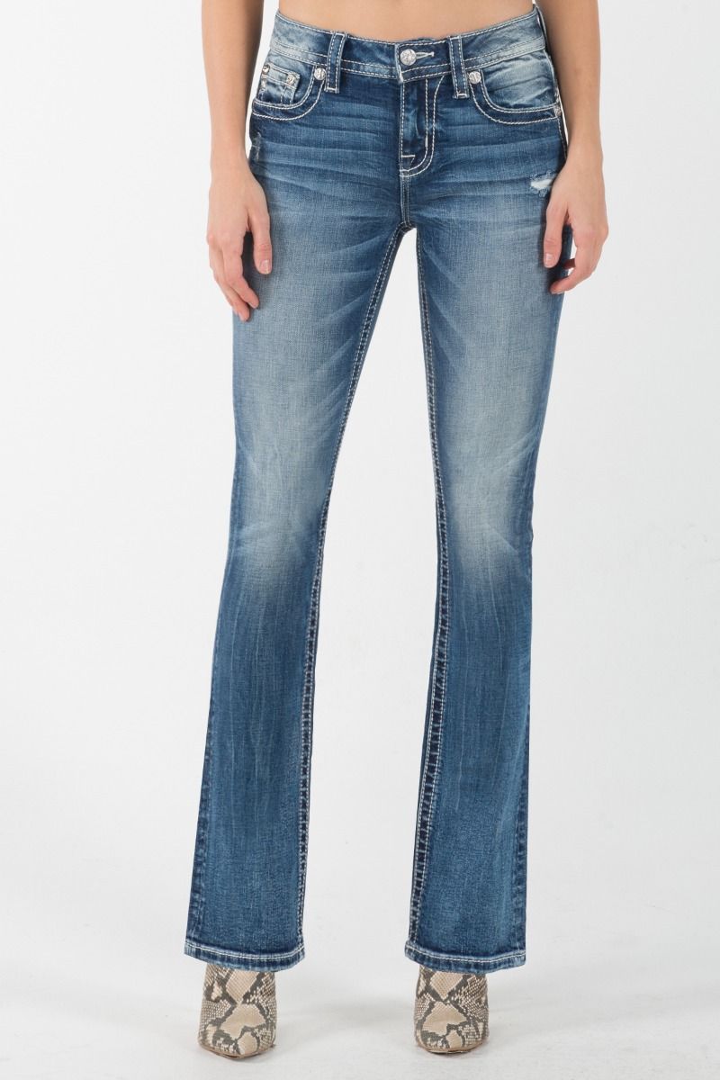 Women's Mid Rise Western Horseshoe Mid-Rise Bootcut Jeans