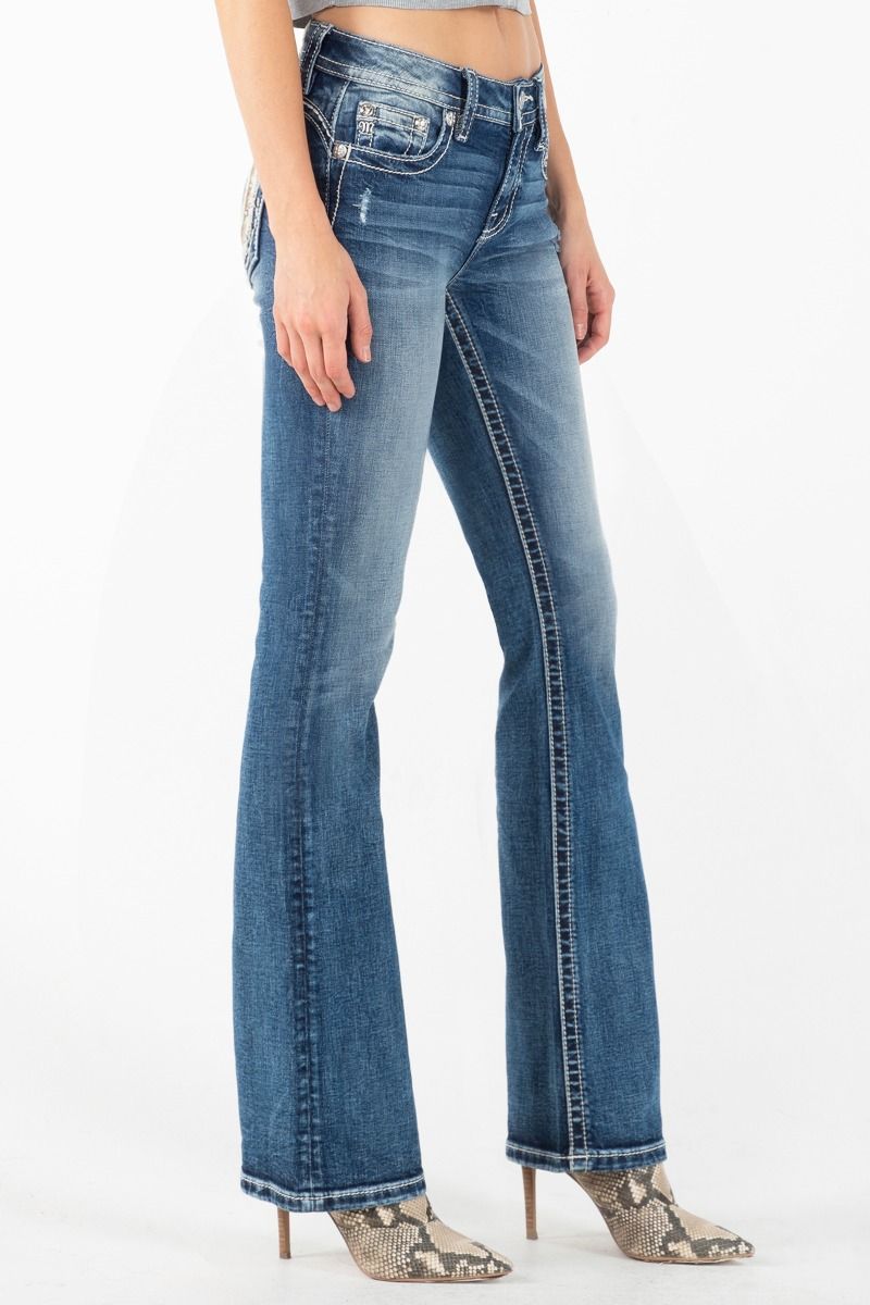 Women's Mid Rise Western Horseshoe Mid-Rise Bootcut Jeans