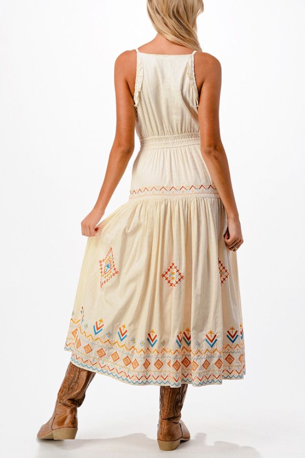 Embroidered Sleeveless Maxi Dress In Cream MD1495T