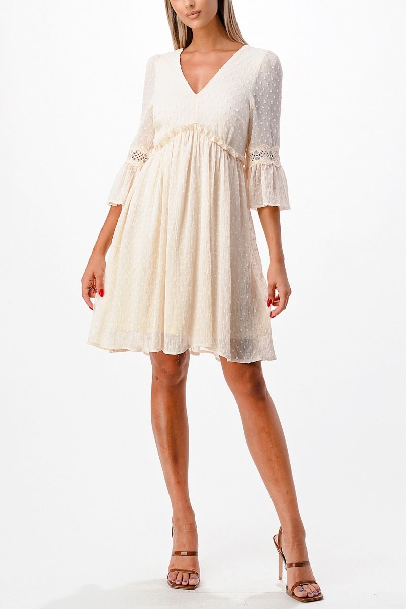 Miss Me Swiss Dot Bell Sleeve Woven Dress