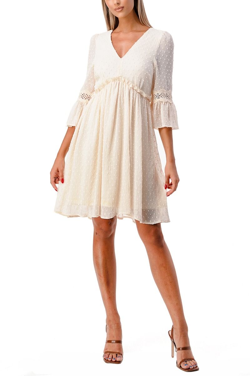 Miss Me Swiss Dot Bell Sleeve Woven Dress