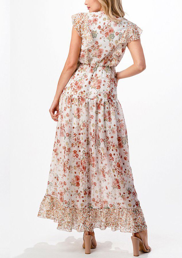 Sleeveless Floral Printed Ruffled Maxi Dress MD1616T