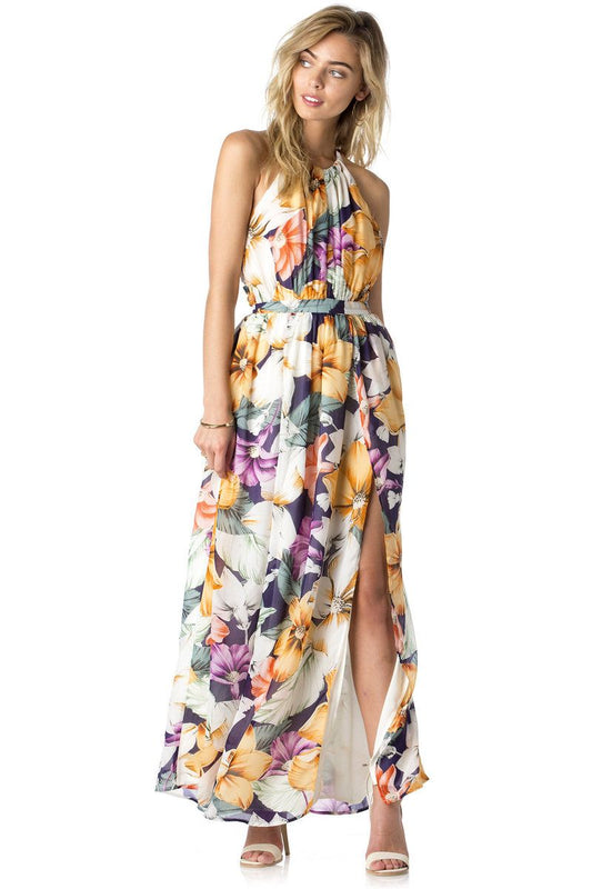 Miss Me Navy Multi Tropical Maxi Dress